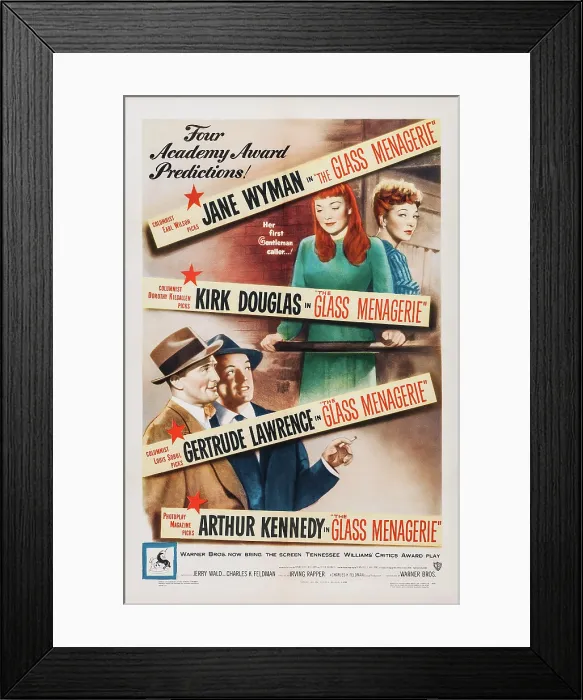 Framed Print : THE GLASS MENAGERIE, US poster art, from top: Gertrude Lawrence, Jane Wyman, Arthur Kennedy, Kirk Douglas, 1950