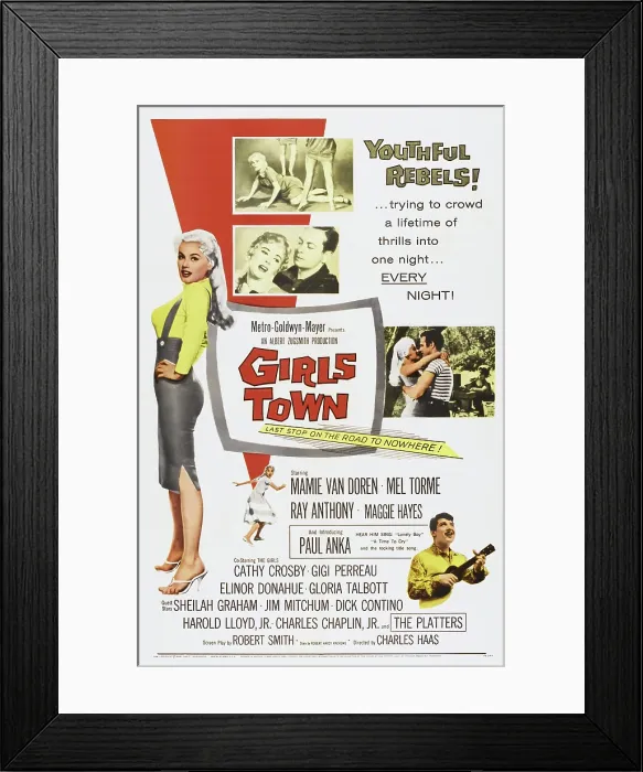 Framed Print : GIRLS TOWN, US poster, Mamie Van doren (left), Paul Anka (bottom), 1959