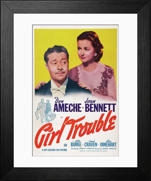 Framed Print : GIRL TROUBLE, US poster, from left: Don Ameche, Joan Bennett, 1942. TM & Copyright 20th Century-Fox Film Corp. All rights reserved / courtesy Everett Collection