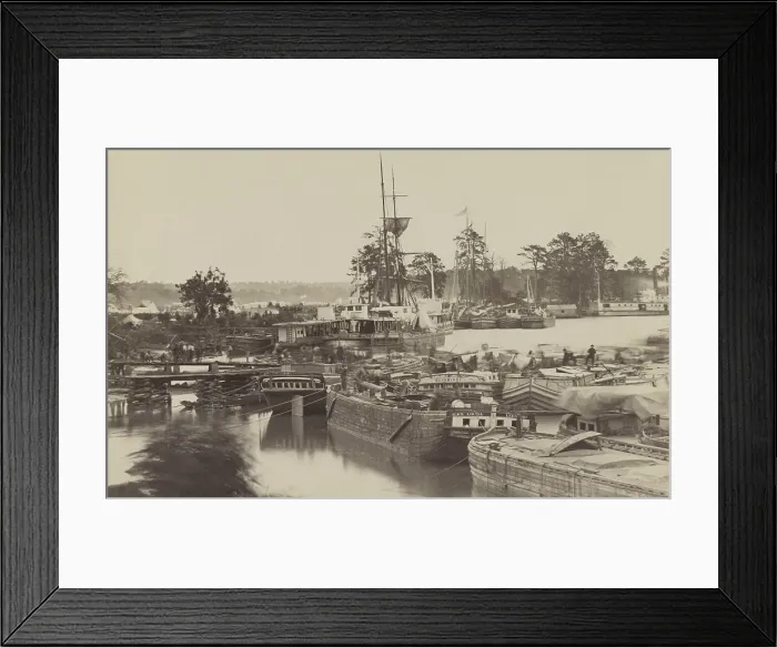Framed Print : US Civil War, Peninsula Campaign, April-August, 1862. Federal invasion fleet docked at the Union headquarters and encampment, White House Landing, Pamunky River, Virginia