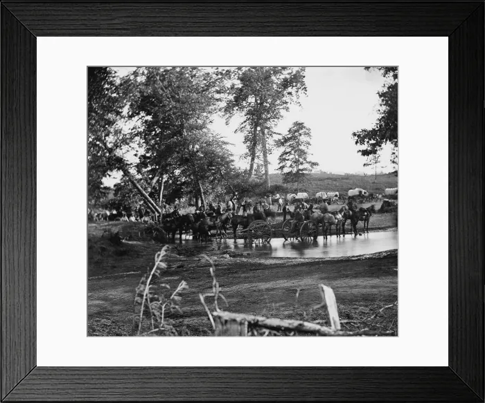 Framed Print : US Civil War. Battle of Cedar Mountain, August 9, 1862. Union battery fords a tributary of the Rappahannock River on the day of battle Framed Print : US Civil War. Battle of Cedar Mountain, August 9, 1862. Union battery fords a tributary of the Rappahannock River on the day of battle