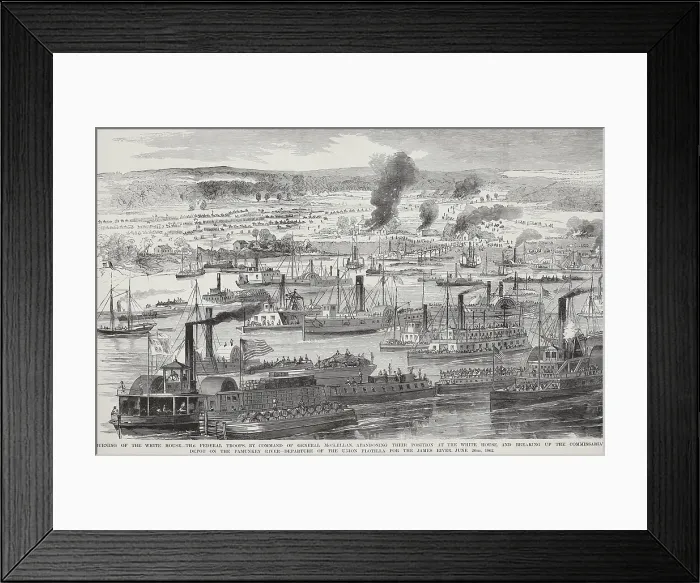 Framed Print : US Civil War, Peninsula Campaign, April-August, 1862. The departure of the Union flotilla from White House Landing to Harrison Landing on the James River, June 26, 1862