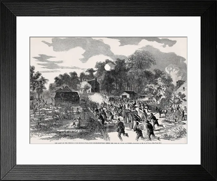 Framed Print : US Civil War, Peninsula Campaign, Seven Days Battles, June 25-July 1, 1862. Confederates evacuate Mechanicsville under fire of Union cannons on June 26. From drawing by A.R Framed Print : US Civil War, Peninsula Campaign, Seven Days Battles, June 25-July 1, 1862. Confederates evacuate Mechanicsville under fire of Union cannons on June 26. From drawing by A.R