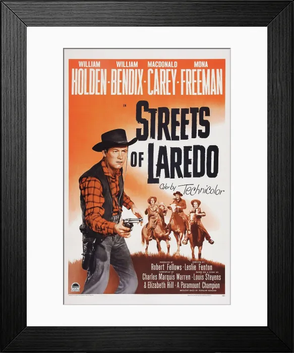 Framed Print : STREETS OF LAREDO, US poster art, from left: William Holden, William Bendix, Macdonald Carey, Mona Freeman, 1949