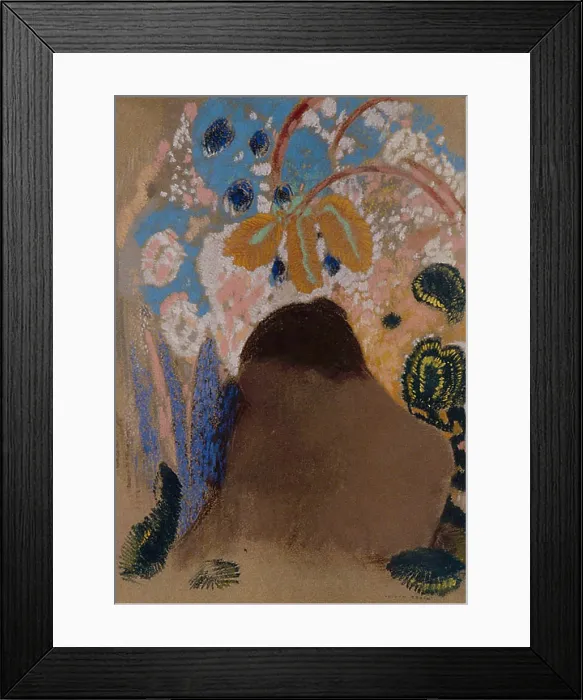 Framed Print : Ophelia, 1906, by Odilon Redon, 1840-1916, French drawing, pastel on blue-gray wove paper. Redon shows the influence of Japanese art in this semi-abstract pastel