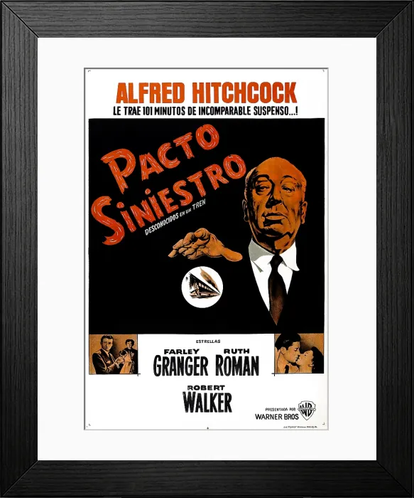 Framed Print : STRANGERS ON A TRAIN, (aka PACTO SINIESTRO), Argentine poster art, director Alfred Hitchcock, 1951 Framed Print : STRANGERS ON A TRAIN, (aka PACTO SINIESTRO), Argentine poster art, director Alfred Hitchcock, 1951