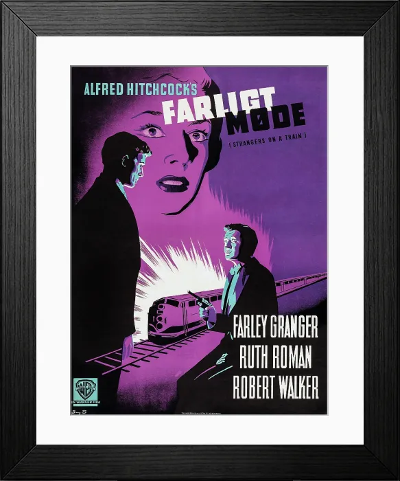 Framed Print : STRANGERS ON A TRAIN, (aka FARLIGT MODE), German poster, from left: Farley Granger, Robert Walker, 1951 Framed Print : STRANGERS ON A TRAIN, (aka FARLIGT MODE), German poster, from left: Farley Granger, Robert Walker, 1951