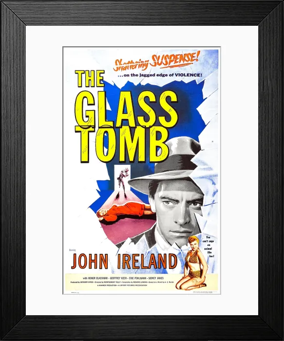 Framed Print : THE GLASS TOMB, (aka THE GLASS CAGE), British poster, right: John Ireland, bottom: Honor Blackman, 1955