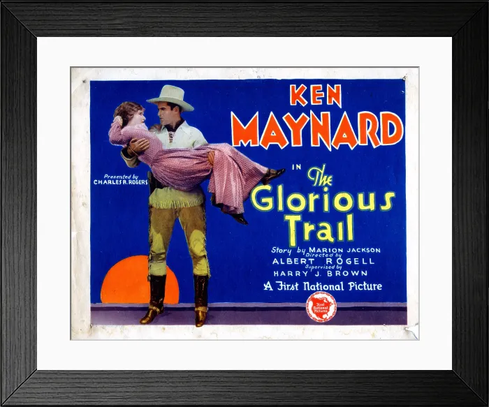 Framed Print : THE GLORIOUS TRAIL, Ken Maynard, holding Gladys McConnell, 1928