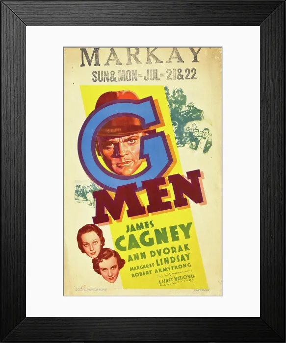 Framed Print : G-MEN, Ann Dvorak, Margaret Lindsay, James Cagney on window card, 1935