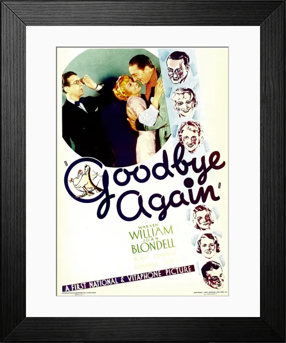 Framed Print : GOODBYE AGAIN, inset left from left: Wallace Ford, Joan Blondell, Warren William on midget window card, 1933