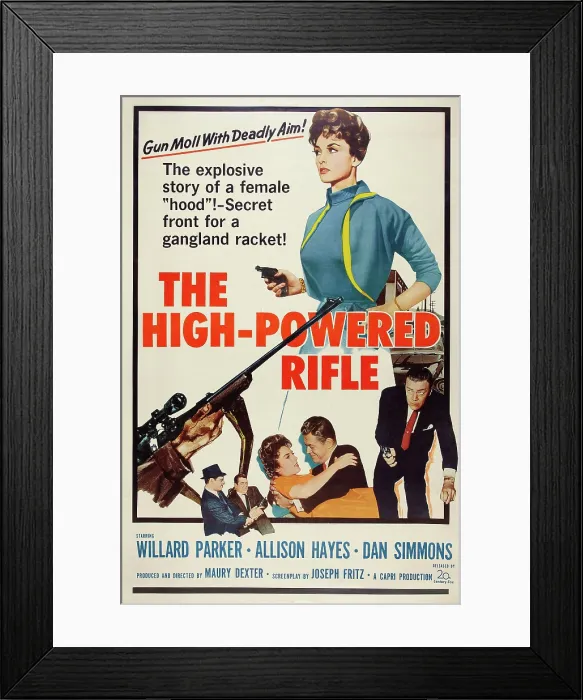 Framed Print : THE HIGH POWERED RIFLE, US poster art, top right: Allison Hayes; bottom right: Willard Parker, 1960, TM & Copyright 20th Century Fox Film Corp. / courtesy Everett Collection