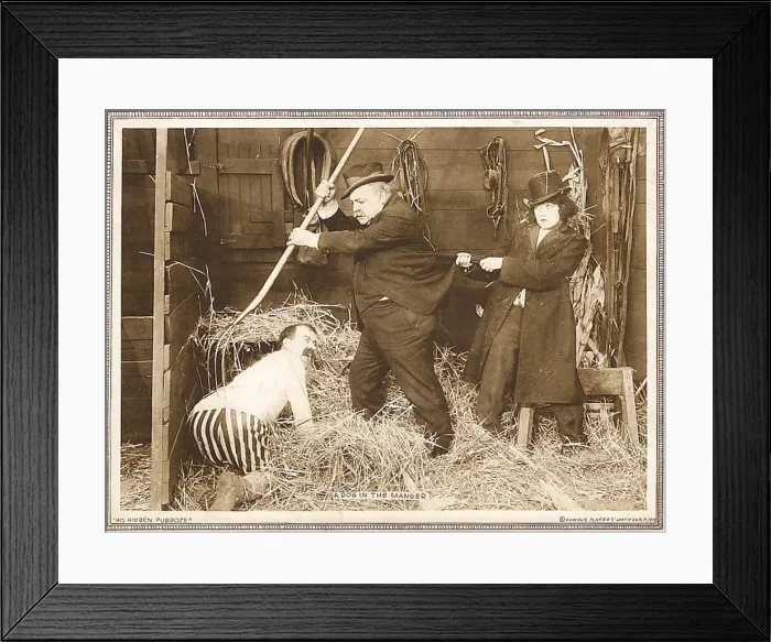 Framed Print : HIS HIDDEN PUPOSE, left: Chester Conklin on lobbycard, 1918