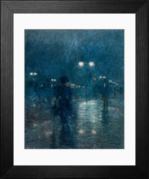 Framed Print : Fifth Avenue Nocturne, 1895, by Childe Hassam, 1859-1935, American impressionist painting, oil on canvas