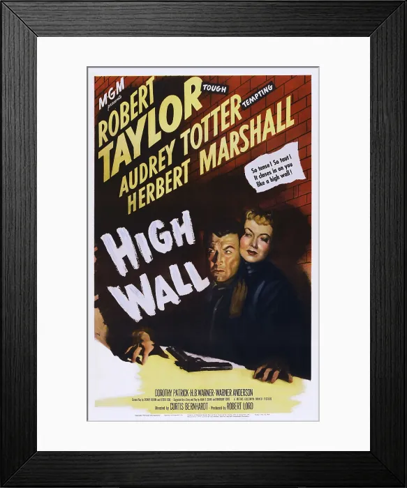 Framed Print : HIGH WALL, US poster, from left: Robert Taylor, Audrey Totter, 1947