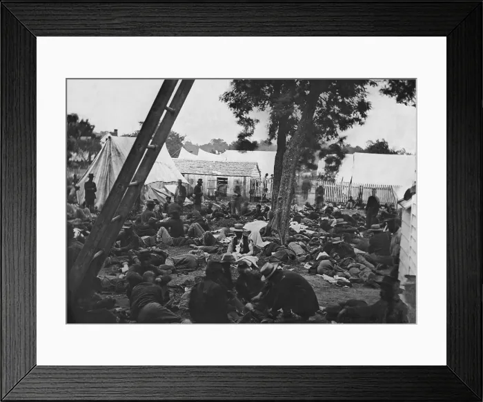 Framed Print : US Civil War, Peninsula Campaign, Seven Days Battles, June 25-July 1, 1862. Wounded Union soldiers crowded in a field hospital at Savage's Station, Virginia