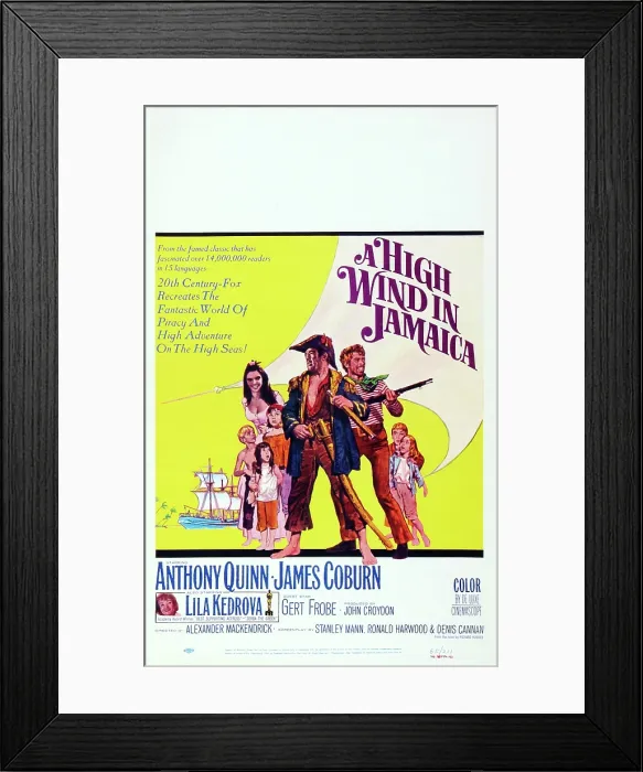 Framed Print : A HIGH WIND IN JAMAICA, US poster, Vivienne Ventura (rear left), Anthony Quinn (hat), James coburn (rifle), 1965
