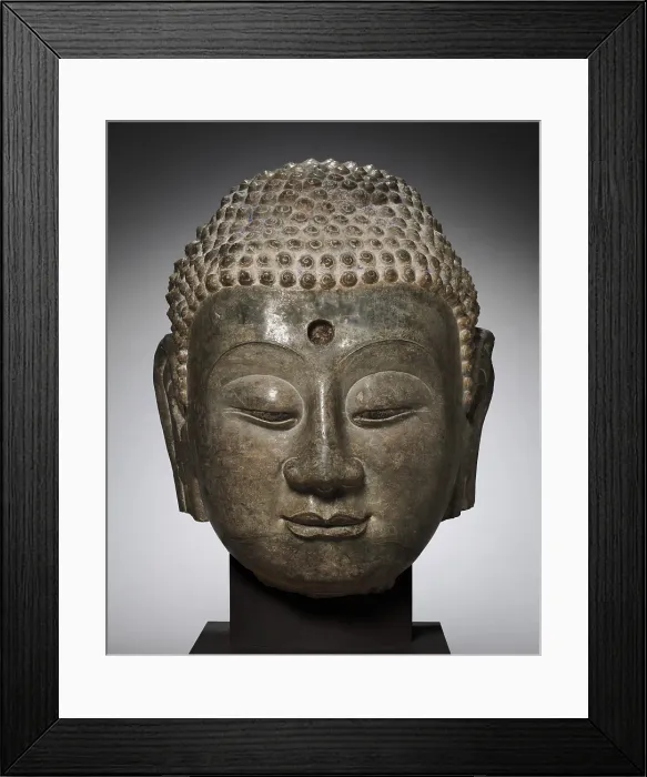Framed Print : Colossal Head of Buddha, limestone sculpture, c. 570, China, from Hebei province in the northern Xiangtangshan caves during the Northern Qi dynasty, limestone sculpture Framed Print : Colossal Head of Buddha, limestone sculpture, c. 570, China, from Hebei province in the northern Xiangtangshan caves during the Northern Qi dynasty, limestone sculpture