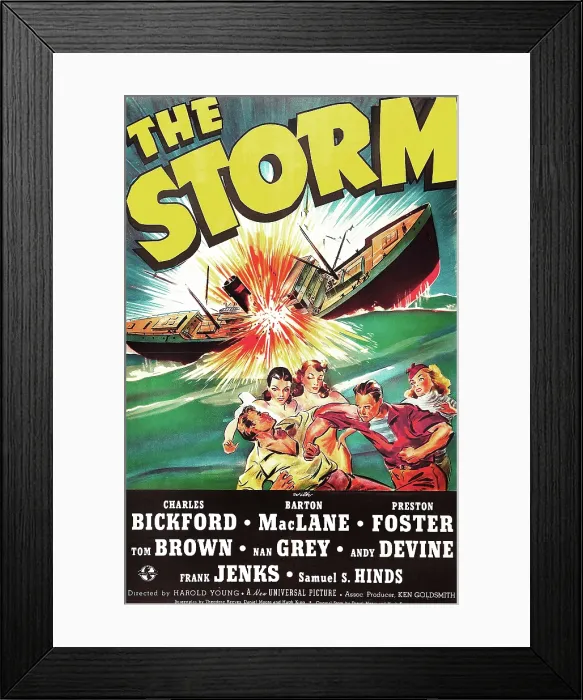 Framed Print : THE STORM, US poster art, fighting from left: Charles Bickford, Tom Brown, 1938