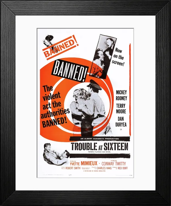 Framed Print : PLATINUM HIGH SCHOOL, (aka TROUBLE AT SIXTEEN), US poster, right from top: Mickey Rooney, Terry Moore, 1960