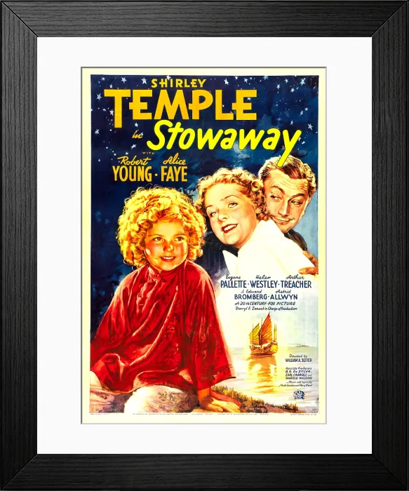 Framed Print : STOWAWAY, from left: Shirley Temple, Alice Faye, Robert Young, 1936, TM and Copyright 20th Century Fox Film Corp. All rights reserved. / courtesy Everett Collection Framed Print : STOWAWAY, from left: Shirley Temple, Alice Faye, Robert Young, 1936, TM and Copyright 20th Century Fox Film Corp. All rights reserved. / courtesy Everett Collection