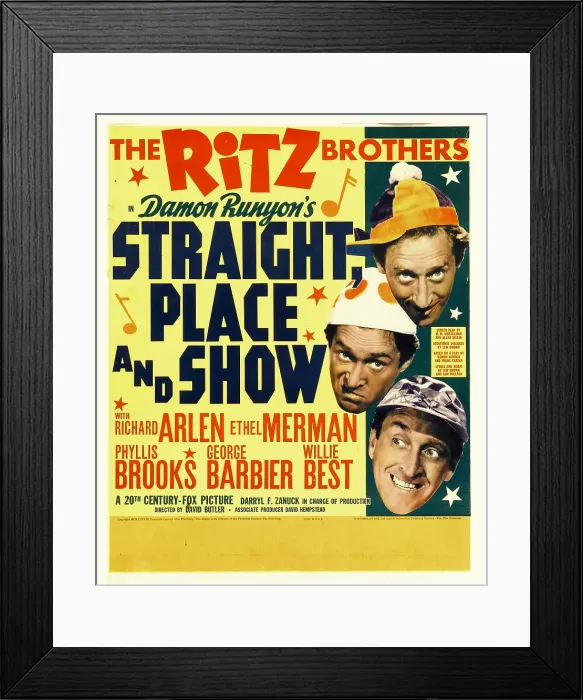 Framed Print : STRAIGHT PLACE AND SHOW, left: The Ritz Brothers on window card, 1938
