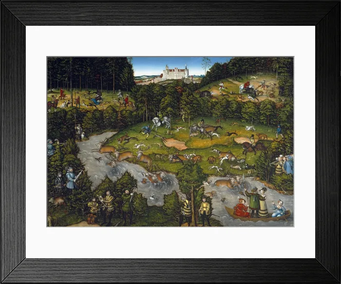 Framed Print : Hunting near Hartenfels Castle, 1540, by Lucas Cranach, 1472-1553, German, Northern Renaissance, Oil on wood Framed Print : Hunting near Hartenfels Castle, 1540, by Lucas Cranach, 1472-1553, German, Northern Renaissance, Oil on wood