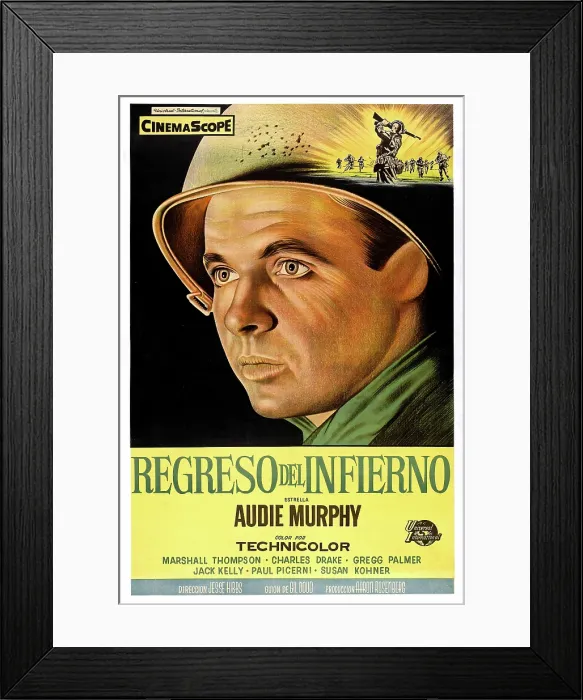 Framed Print : TO HELL AND BACK (aka REGRESO DEL INFIERNO), Audie Murphy, (Argentine poster art), 1955 Framed Print : TO HELL AND BACK (aka REGRESO DEL INFIERNO), Audie Murphy, (Argentine poster art), 1955