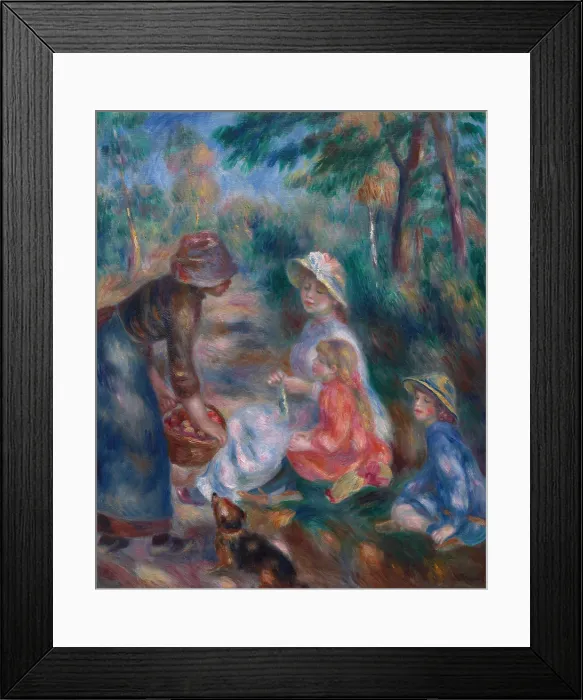Framed Print : The Apple Seller, 1890, by Pierre-Auguste Renoir, 1841-1919, French Impressionist painting, oil on canvas. A young country girl offers apples to Renoirs wife, Aline