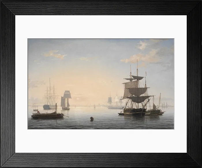 Framed Print : Harbor of Boston, with the City in the Distance, 1846-47, by Fitz Henry Lane, (1804-1865), American marine painter, oil on canvas