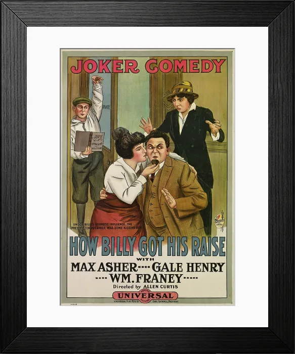 Framed Print : HOW BILLY GOT HIS RAISE, from left, Billy Franey, Lillian Peacock, Max Asher, Gale Henry, 1915 Framed Print : HOW BILLY GOT HIS RAISE, from left, Billy Franey, Lillian Peacock, Max Asher, Gale Henry, 1915