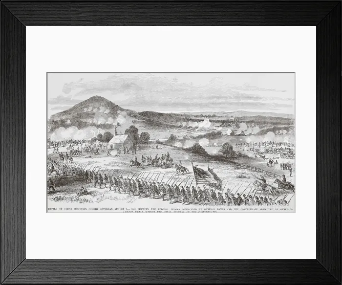 Framed Print : US Civil War. Battle of Cedar Mountain, August 9, 1862. Artillery fire dominated the first hours of the battle, until around 5 PM Framed Print : US Civil War. Battle of Cedar Mountain, August 9, 1862. Artillery fire dominated the first hours of the battle, until around 5 PM