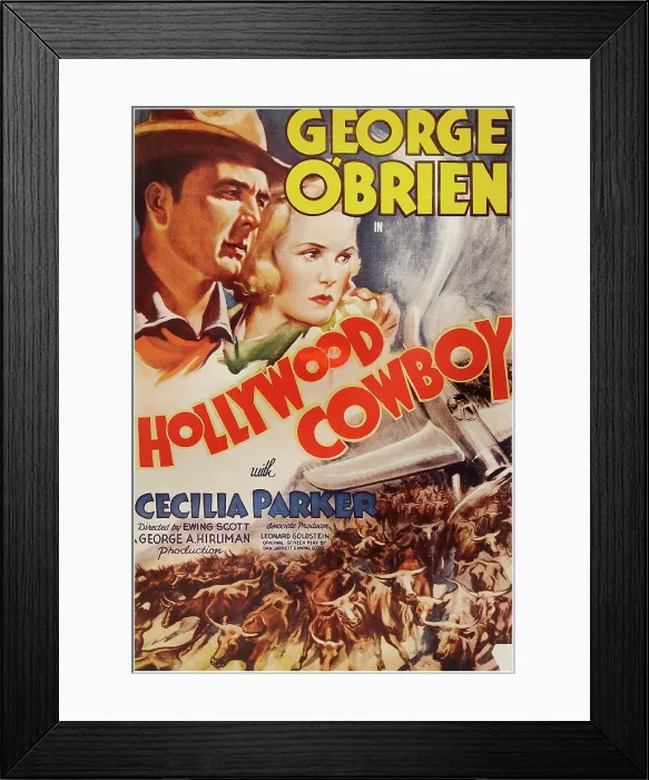 Framed Print : HOLLYWOOD COWBOY, US poster art, from left: George O'Brien, Cecilia Parker, 1937 Framed Print : HOLLYWOOD COWBOY, US poster art, from left: George O'Brien, Cecilia Parker, 1937