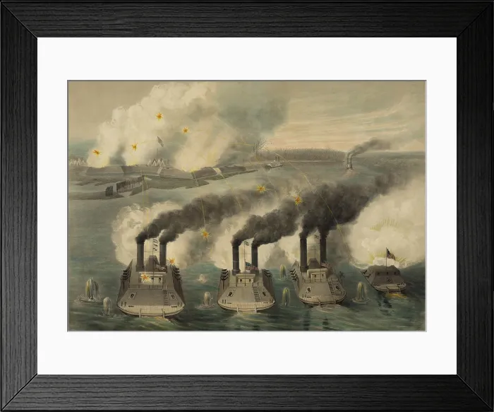 Framed Print : US Civil War, Battle of Fort Henry, Tennessee, Feb. 6, 1862. Union gunboats bombarding Fort Henry (left background) on the Tennessee River during the US Civil War, Feb. 6, 1862 Framed Print : US Civil War, Battle of Fort Henry, Tennessee, Feb. 6, 1862. Union gunboats bombarding Fort Henry (left background) on the Tennessee River during the US Civil War, Feb. 6, 1862