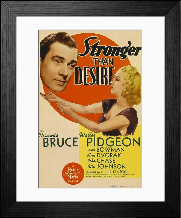 Framed Print : STRONGER THAN DESIRE, from left: Walter Pidgeon, Virginia Bruce on midget window card, 1939 Framed Print : STRONGER THAN DESIRE, from left: Walter Pidgeon, Virginia Bruce on midget window card, 1939