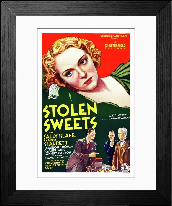 Framed Print : STOLEN SWEETS, top: Sally Blane, bottom l-r: Charles Starrett, Jameson Thomas, Claude King on poster art, 1934 Framed Print : STOLEN SWEETS, top: Sally Blane, bottom l-r: Charles Starrett, Jameson Thomas, Claude King on poster art, 1934