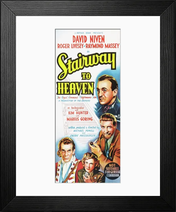 Framed Print : STAIRWAY TO HEAVEN, (aka A MATTER OF LIFE AND DEATH), from top: David Niven, Roger Livesey, Kim Hunter, Raymond Massey on Australian poster art, 1946