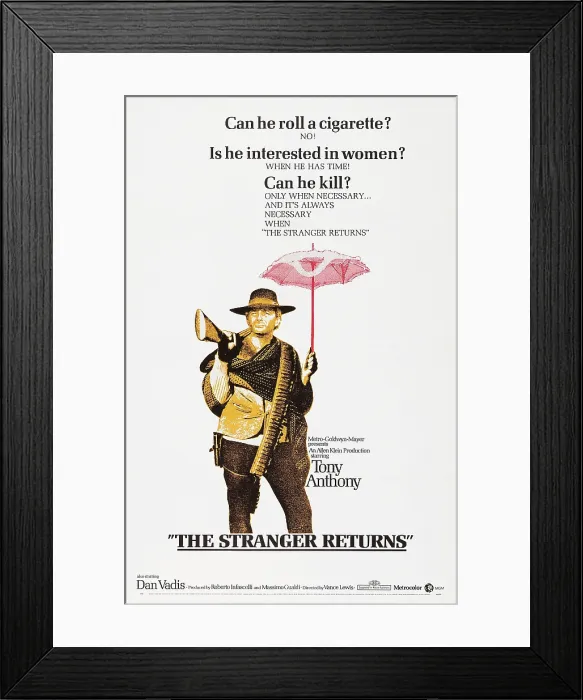 Framed Print : THE STRANGER RETURNS, (aka A MAN, A HORSE, A GUN, aka UN UOMO, UN CAVALLO, UNA PISTOLA), US poster art, Tony Anthony, 1967 Framed Print : THE STRANGER RETURNS, (aka A MAN, A HORSE, A GUN, aka UN UOMO, UN CAVALLO, UNA PISTOLA), US poster art, Tony Anthony, 1967