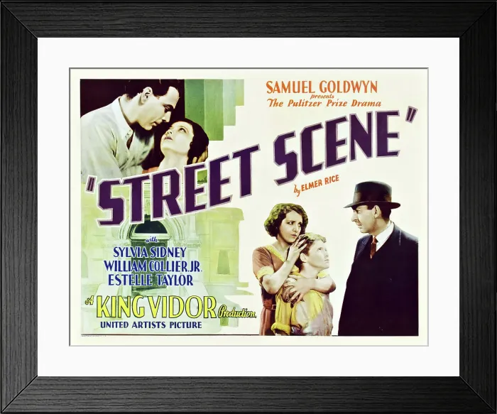 Framed Print : STREET SCENE, top l-r: William Collier, Jr. Sylvia Sidney, bottom l-r: Estelle Taylor, Lambert Rogers, David Landau on poster art, 1931