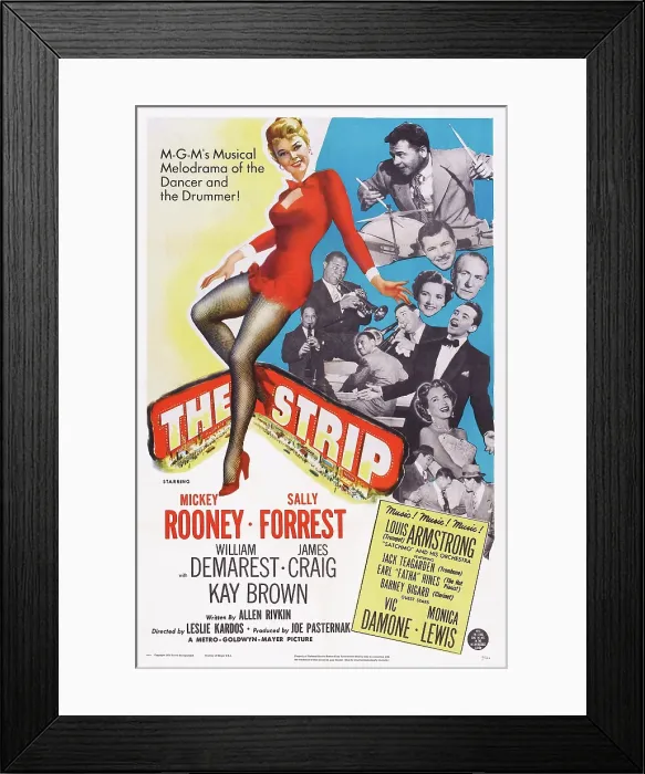 Framed Print : THE STRIP, left: Sally Forrest, from top: Mickey Rooney, James Craig, William Demarest, Kay Brown, Louis Armstrong, Barney Bigard, Earl Fatha Hines, Jack Teagarden Framed Print : THE STRIP, left: Sally Forrest, from top: Mickey Rooney, James Craig, William Demarest, Kay Brown, Louis Armstrong, Barney Bigard, Earl Fatha Hines, Jack Teagarden