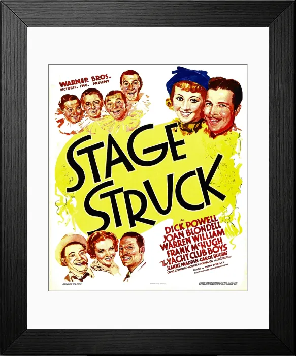 Framed Print : STAGE STRUCK, top left: The Yacht Club Boys, top right from left: Joan Blondell, Dick Powell, bottom from left: Frank McHugh, Jeanne Madden, Warren William on window card, 1936