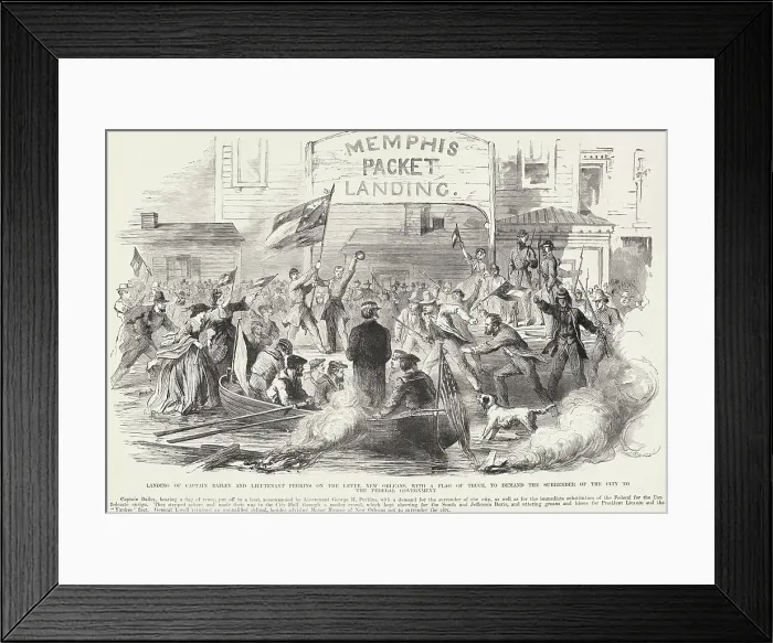 Framed Print : US Civil War. Battle of New Orleans, April 28, 1862. Union naval officers, Capt. Bailey and Lt. Perkins, are met by a hostile crowd when seeking the surrender of New Orleans