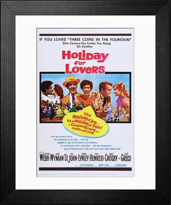 Framed Print : HOLIDAY FOR LOVERS, US poster, from left: Nico Minardos, Jill St Framed Print : HOLIDAY FOR LOVERS, US poster, from left: Nico Minardos, Jill St