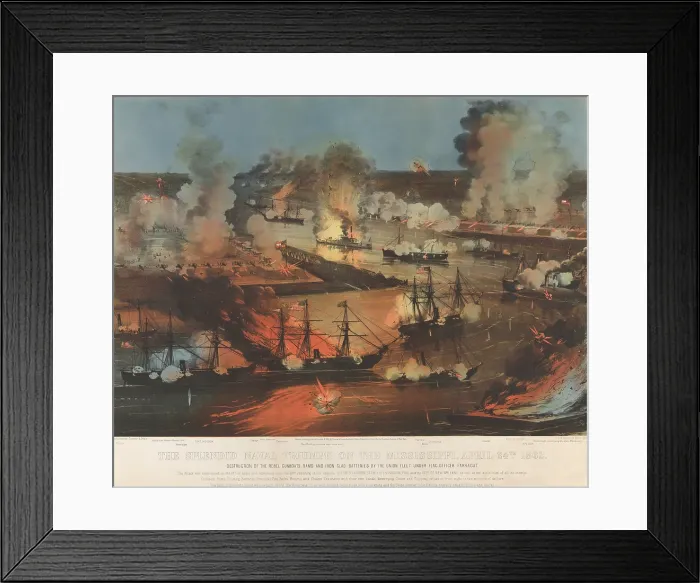 Framed Print : US Civil War. Battle of Forts Jackson and St. Philip, April 24, 1862. The Union Navy assaulted the forts guarding the Mississippi River below New Orleans