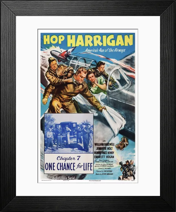 Framed Print : HOP HARRIGAN, poster art, top l-r: William Bakewell, Jennifer Holt, Chapter 7: One Chance for Life, 1946