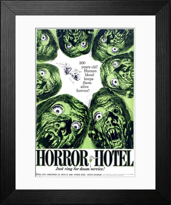Framed Print : HORROR HOTEL, (aka THE CITY OF THE DEAD), one-sheet poster illustrated by Jack Davis, 1960 Framed Print : HORROR HOTEL, (aka THE CITY OF THE DEAD), one-sheet poster illustrated by Jack Davis, 1960