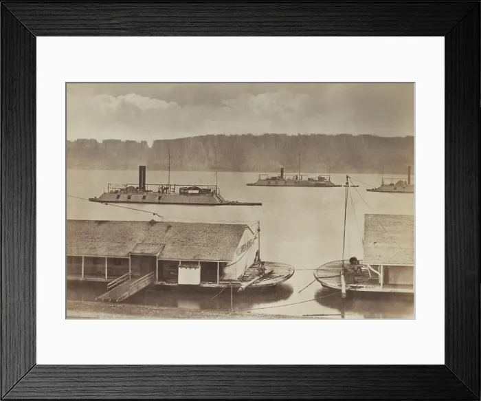 Framed Print : US Civil War. Gunboats, USS DeKalb, Mound City, and Cincinnati, of the Union Mississippi River Fleet, c. 1862-64 (BSLOC_2018_8_72)