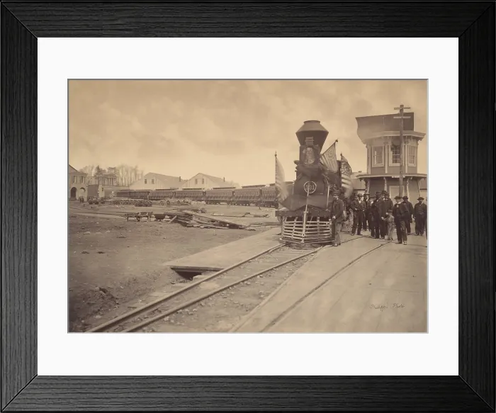 Framed Print : The locomotive and the Abraham Lincoln funeral train in Philadelphia, April 22-24, 1865. The passenger cars and engine are draped with black mourning crepe (BSLOC_2019_5_80) Framed Print : The locomotive and the Abraham Lincoln funeral train in Philadelphia, April 22-24, 1865. The passenger cars and engine are draped with black mourning crepe (BSLOC_2019_5_80)