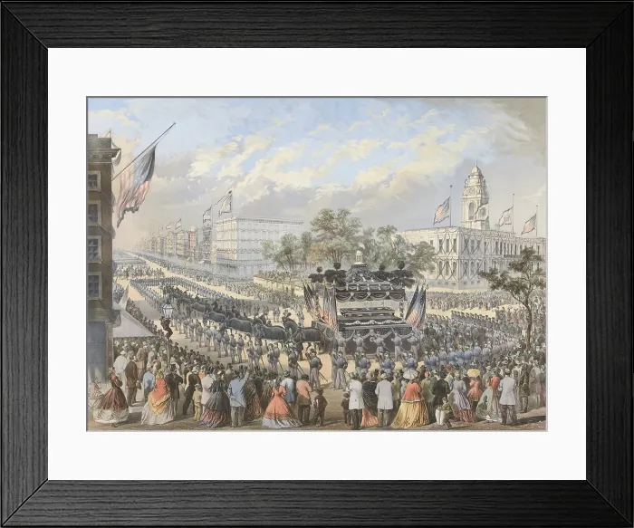 Framed Print : Abraham's Lincoln's funeral procession in New York City, April 24, 1865, passes in front of a Grace Church at Broadway and 10th street