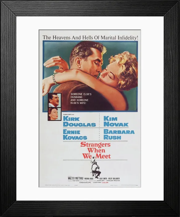 Framed Print : STRANGERS WHEN WE MET, US poster art, top: Kirk Douglas, Kim Novak; insert: Ernie Kovacs, Barbara Rush, 1960